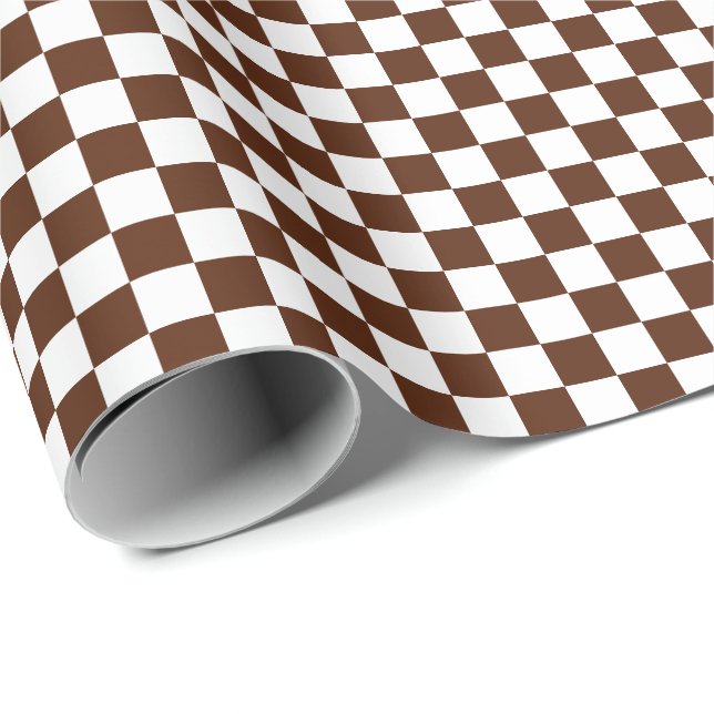 Medium Brown and White Checks Wrapping Paper (Roll Corner)