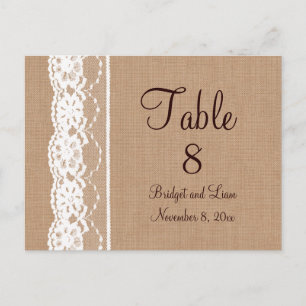 Medium Burlap & Vintage Lace Table Number Postcard