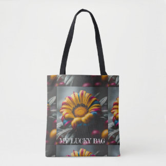 Medium - Colourful Floral and Lucky Charm Design Tote Bag