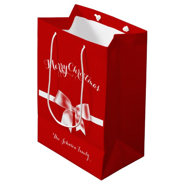 Medium Custom Red Merry Christmas Gift Bags (Front Angled)