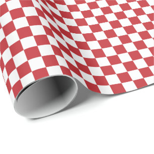 Medium Dark Red and White Checks Wrapping Paper