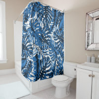 Medium Denim Blue Tropical Palm Leaves Island Chic