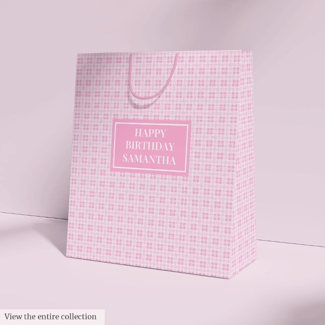 Medium Gift Bag Pink Plaid Custom Birthday Art (Medium Gift Bag Pink Plaid Custom Birthday Art)