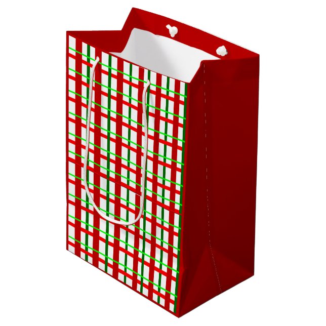 Medium Glossy Plaid Christmas Gift Bag (Front Angled)