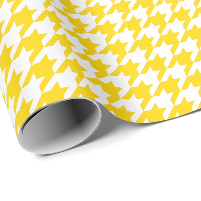 Medium Golden Yellow and White Houndstooth Wrapping Paper (Roll Corner)