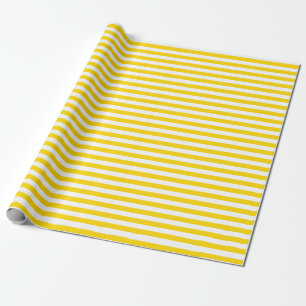 Medium Golden Yellow and White Stripes Wrapping Paper