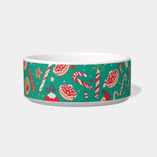 Medium Green Christmas Cat Bowl | Candy Canes