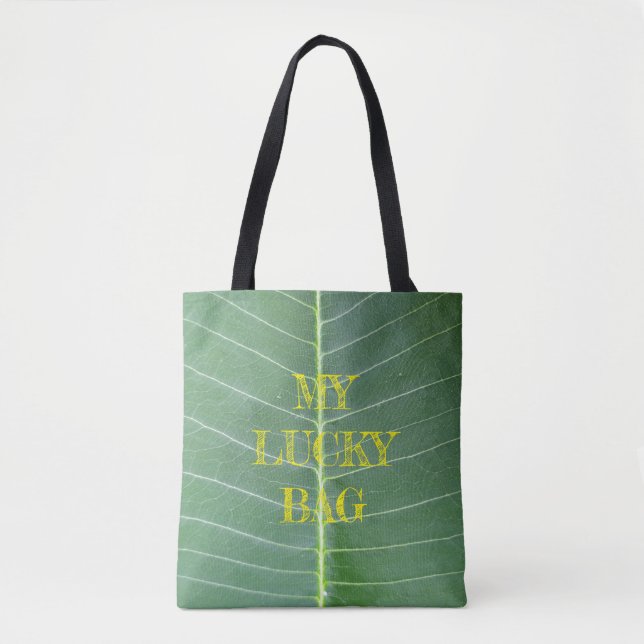 Medium - Green Leaf and Light White Line Design Tote Bag (Front)