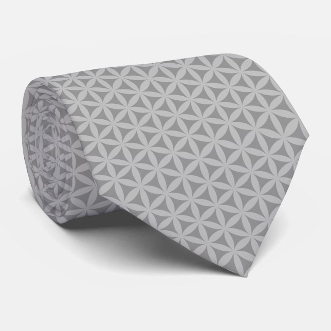 Medium Grey Flower of Life Pattern Tie (Rolled)