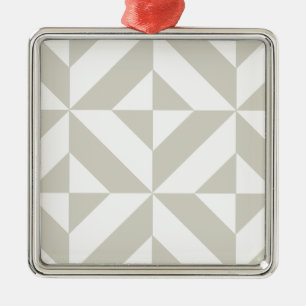 Medium Grey Geometric Deco Cube Pattern Metal Ornament