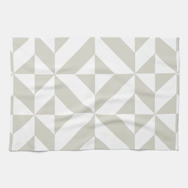 Medium Grey Geometric Deco Cube Pattern Tea Towel (Horizontal)