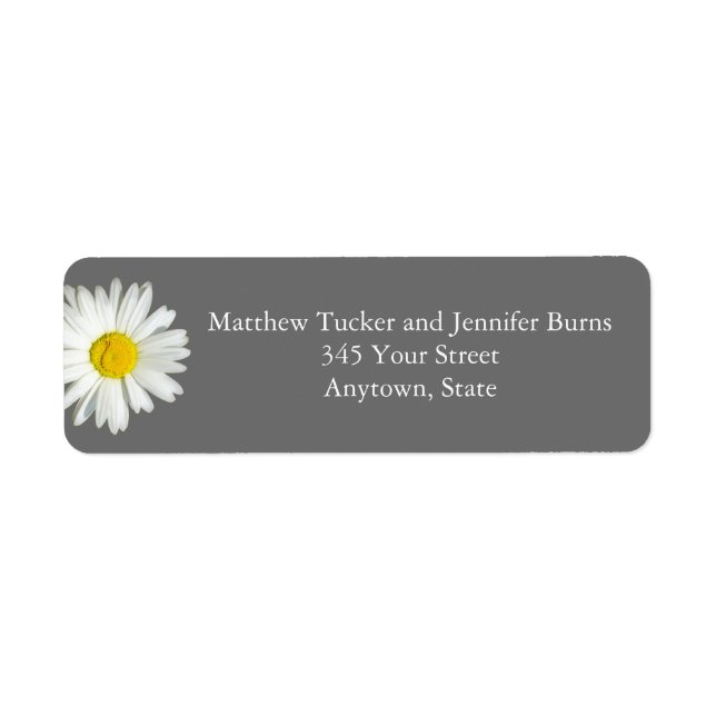 Medium Grey White Daisy Envelope Address Labels (Front)