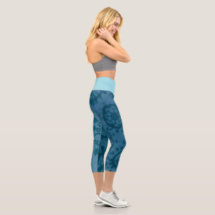 MEDIUM High Waisted Blue Paisley Capri Leggings