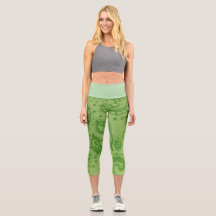 MEDIUM High Waisted Lime Green Paisley Capri