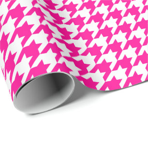 Medium Hot Pink and White Houndstooth Wrapping Paper