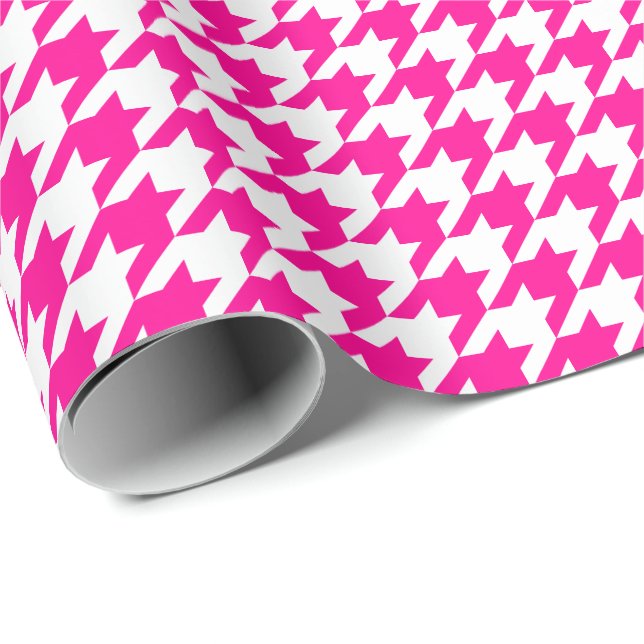 Medium Hot Pink and White Houndstooth Wrapping Paper (Roll Corner)