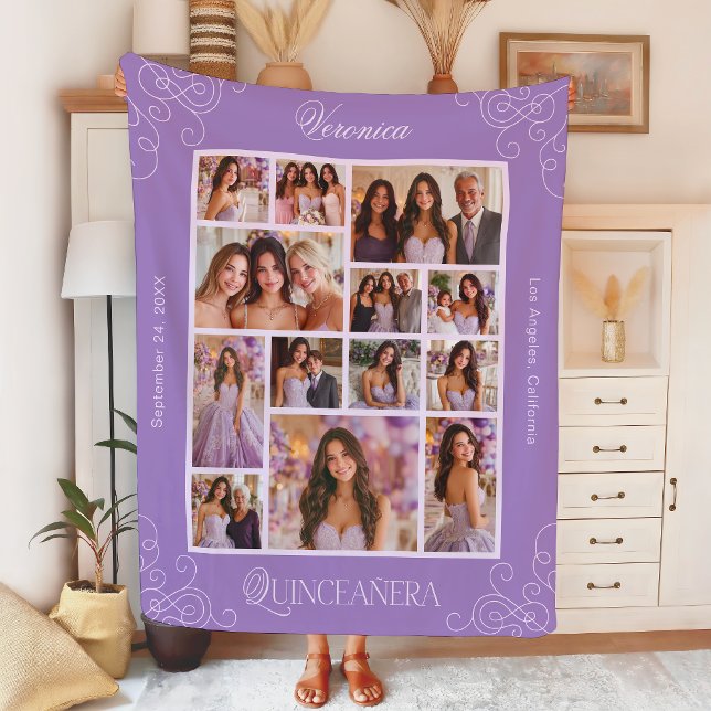 Medium Lavender 14 Photo Keepsake Quinceañera Fleece Blanket (Creator Uploaded)