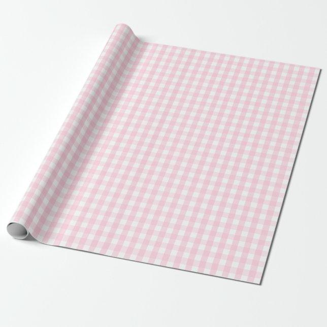 Medium Light Pink and White Gingham Wrapping Paper (Unrolled)