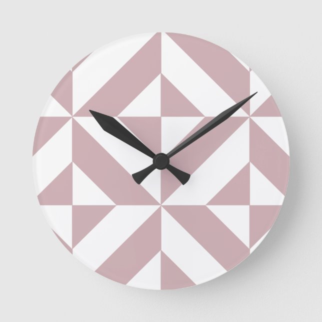 Medium Mauve Geometric Deco Cube Pattern Round Clock (Front)