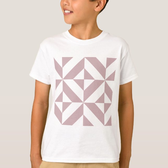 Medium Mauve Geometric Deco Cube Pattern T-Shirt (Front)