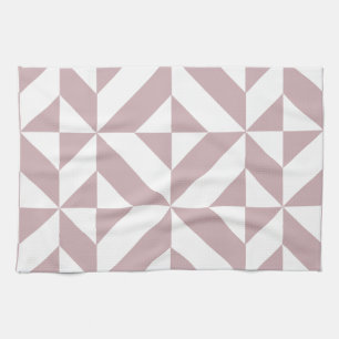 Medium Mauve Geometric Deco Cube Pattern Tea Towel