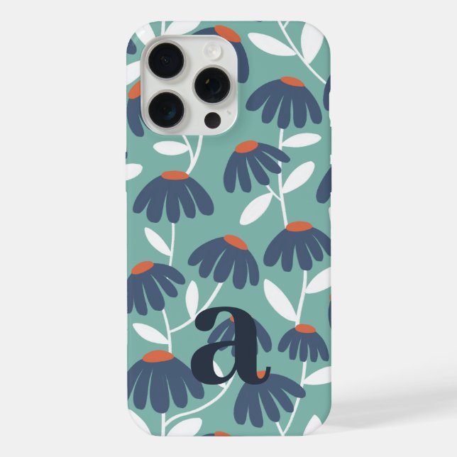 Medium Monogram Letter Blue & Red Floral Pattern iPhone Case (Back)