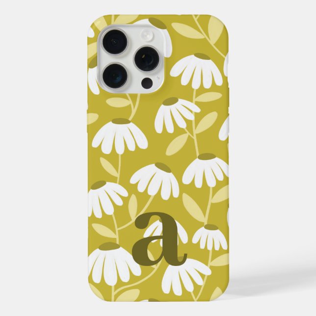 Medium Monogram Letter Dark Gold Floral Pattern iPhone Case (Back)
