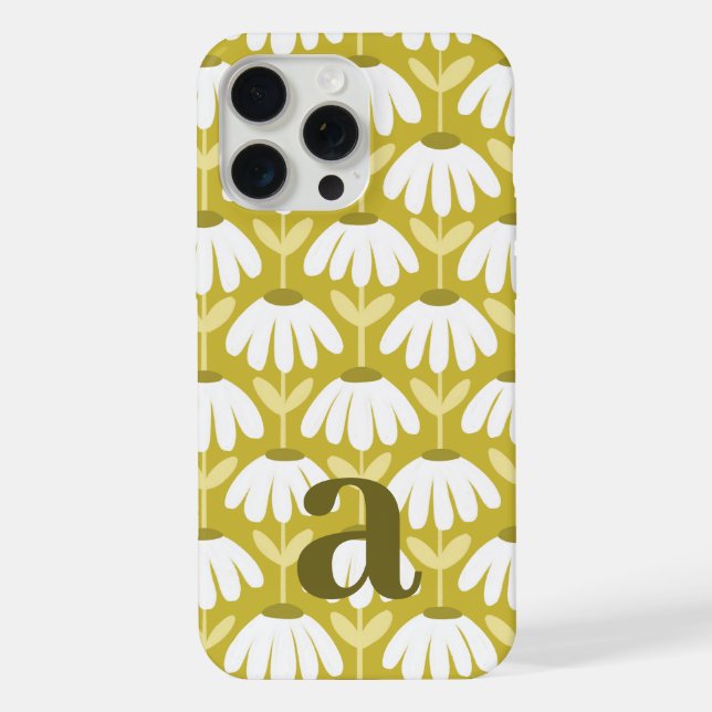 Medium Monogram Letter Dark Gold Vintage Floral iPhone Case (Back)