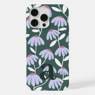 Medium Monogram Letter Green/Purple Floral Pattern iPhone 15 Pro Max Case