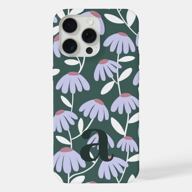 Medium Monogram Letter Green/Purple Floral Pattern iPhone Case (Back)