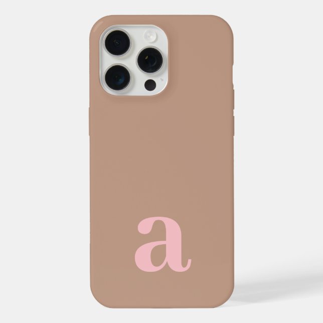 Medium Monogram Letter Pink & Brown Minimalist iPhone Case (Back)
