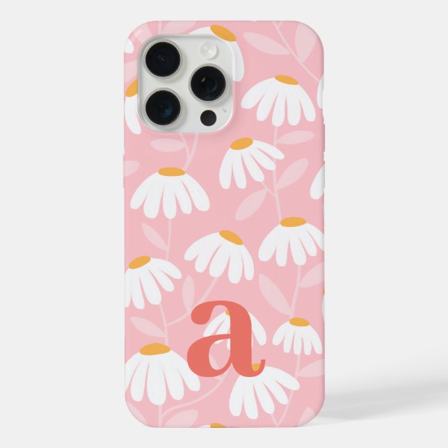 Medium Monogram Letter Pink & White Floral Pattern iPhone Case (Back)