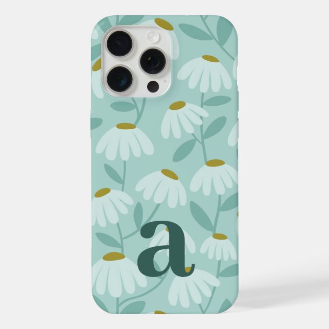 Medium Monogram Letter Teal Blue Floral Pattern iPhone Case (Back)