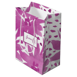 Medium Personalised Floral Design Pink Gift Bag