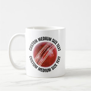 Medium Personalised Text Cricket Ball 11oz. Custom Coffee Mug