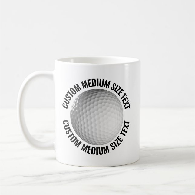 Medium Personalised Text Golf Ball 11oz. Custom Coffee Mug (Left)
