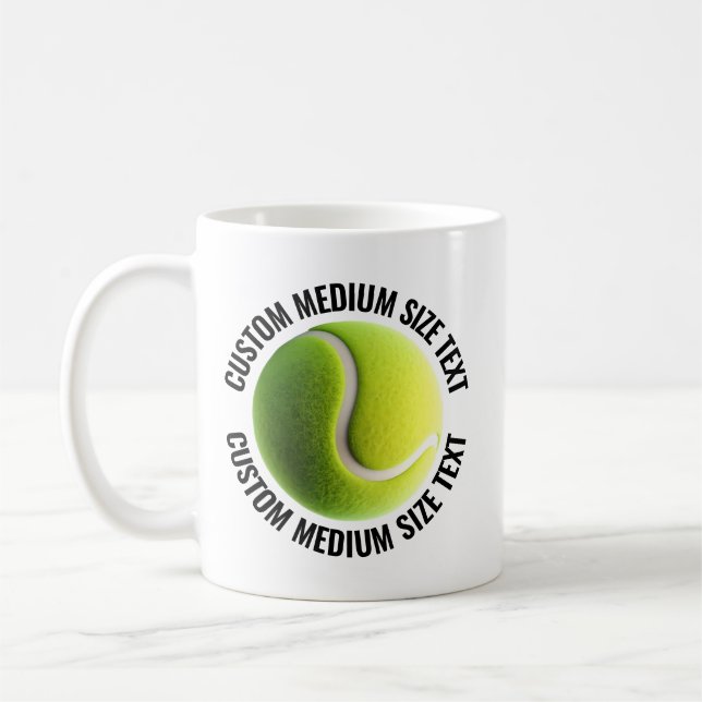 Medium Personalised Text Tennis Ball  11oz. Custom Coffee Mug (Left)