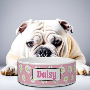 Medium Pink & White Daisies Personalised Dog Bowl