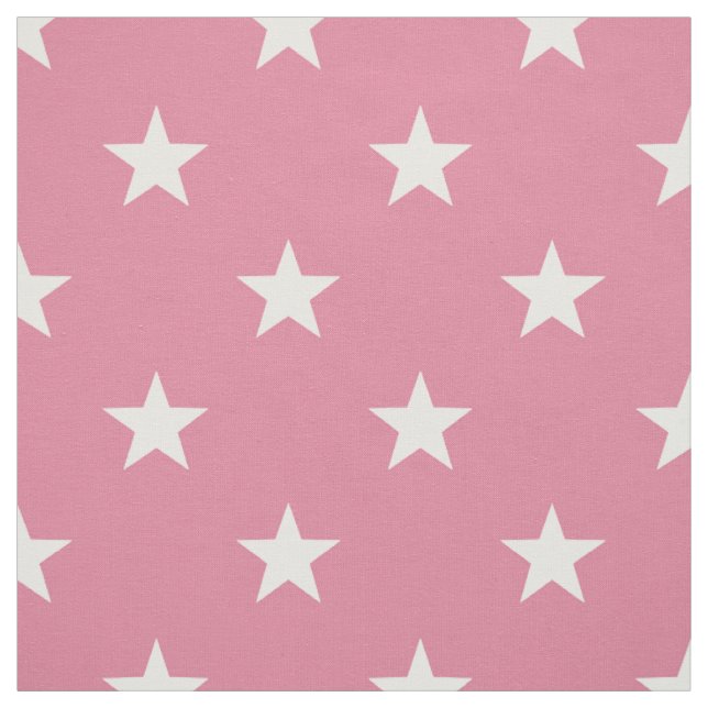 Medium Pink White Stars (large scale) Fabric (Swatch)