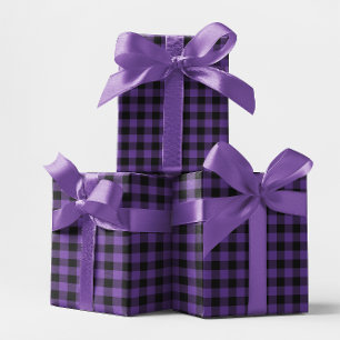Medium Purple and Black Buffalo Plaid Wrapping Paper