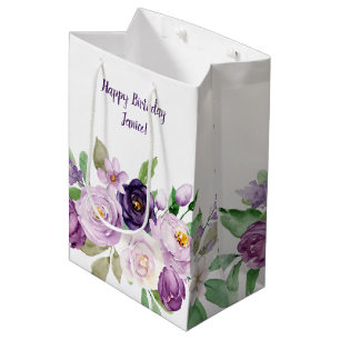 Medium Purple and Lavender Roses Monogram Gift Bag
