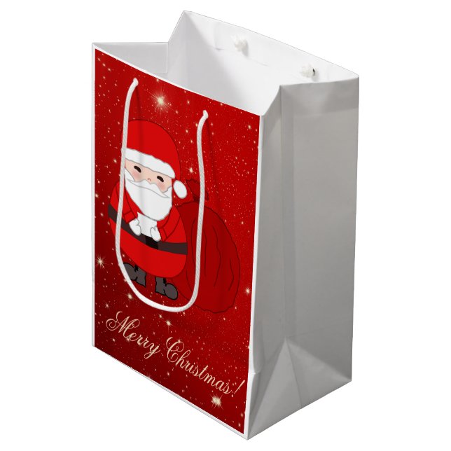 Medium Red Christmas Gift Bags With Cute Santa (Front Angled)