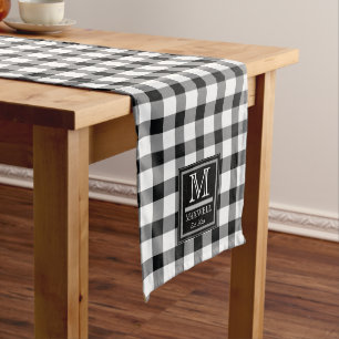 Medium Rustic Buffalo Checks Monogram Name Year Medium Table Runner