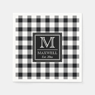 Medium Rustic Buffalo Checks Monogram Name Year Na Napkin