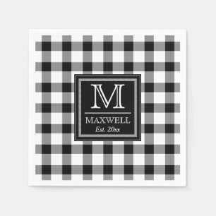 Medium Rustic Buffalo Checks Monogram Name Year Napkin