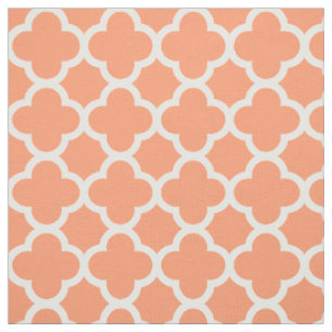 Medium-Scale Quatrefoil Coral Peach Teal Moroccan Fabric