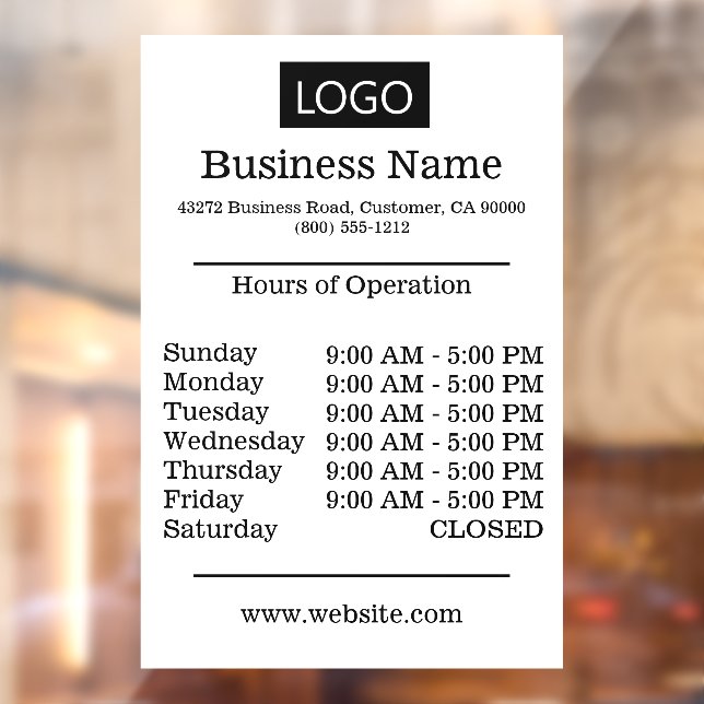Medium Size Logo Hours of Operation Opening Times  (Sheet 2)
