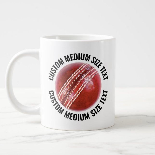 Medium Size Personalised Text Cricket Ball Custom Large Coffee Mug (Left)