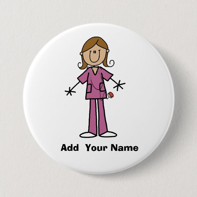 Medium Skin Customised Stick Figure Nurse  Button (Front)