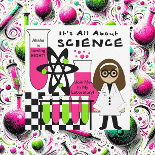 Medium Skin Girl Science Lab Birthday Invitations